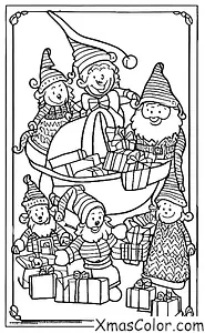 Christmas / Rudolph: Santa and his elves packing up the sleigh