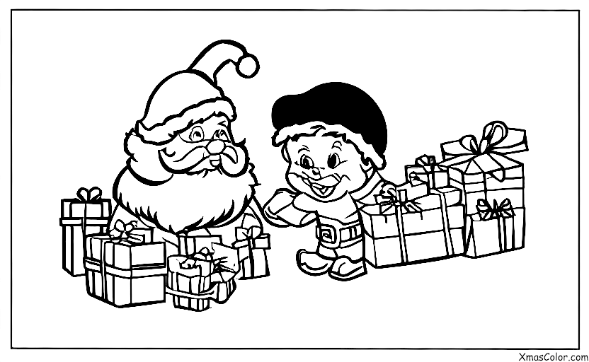 Christmas / Rudolph: Santa collecting toys from the workshop