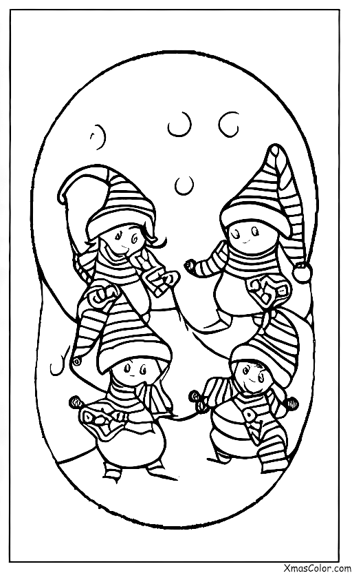 Christmas / Santa's elves: Santa's elves having a snowball fight