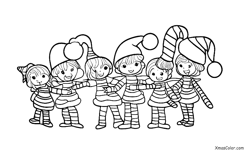Christmas / Santa's Helpers: Elves decorating the Christmas tree