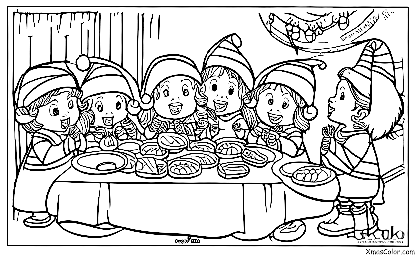 Christmas / Santa's Helpers: Santa's elves eating cookies