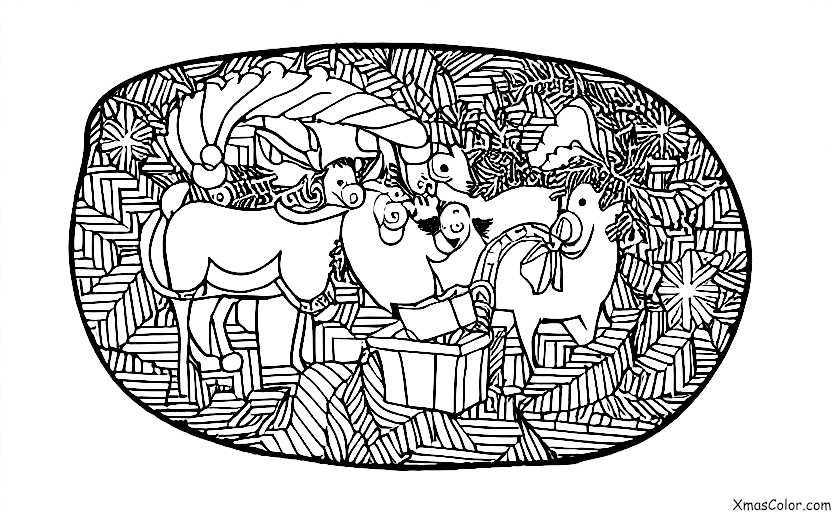 Christmas / Santa's sleigh: Santa's sleigh flying through the night sky
