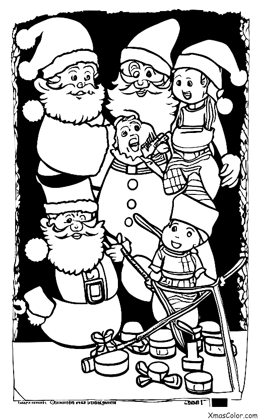 Christmas / Santa's Workshop: Santa and his elves making a toy