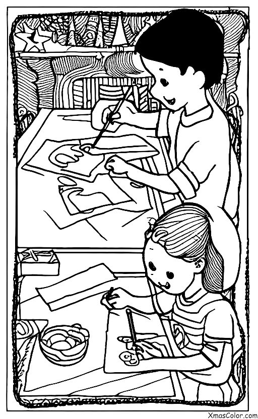 Christmas / Sending Christmas Cards: A child addressing a Christmas card