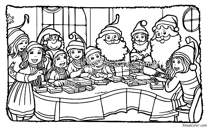 Christmas / Sending Christmas Cards: Santa and his elves making Christmas cards