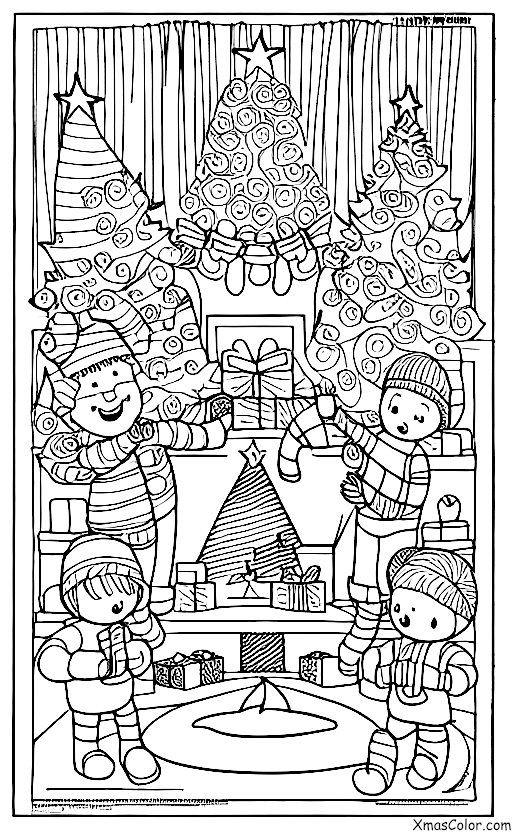 Christmas / Silent Night: A family is gathered around the fireplace singing Silent Night