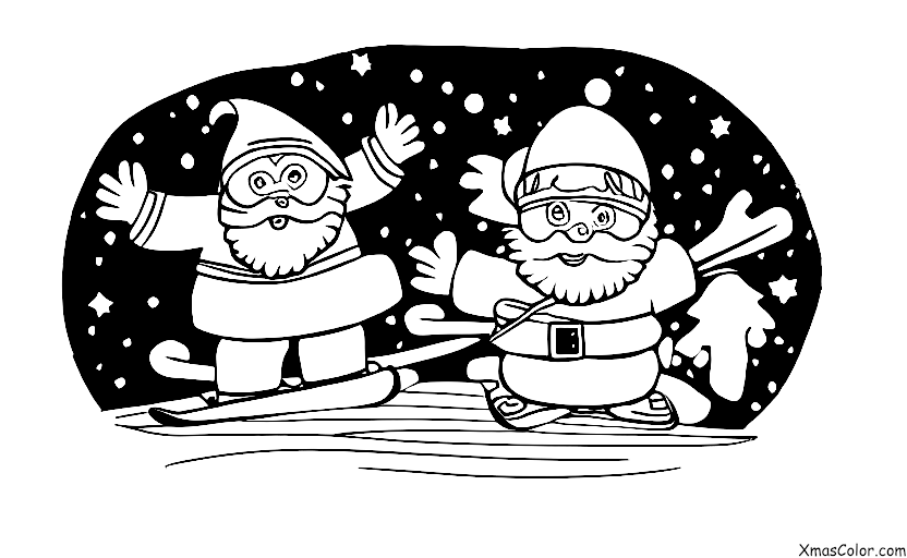 Christmas / Skiing: Santa skiing down a hill