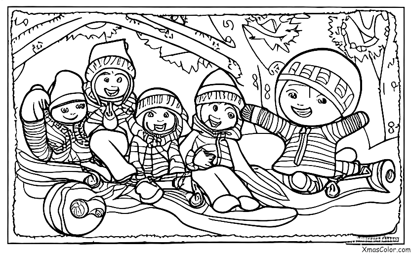 Christmas / Sledding: A child sledding by themselves
