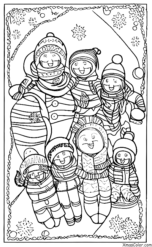 Christmas / Sledding: A family of four sledding together