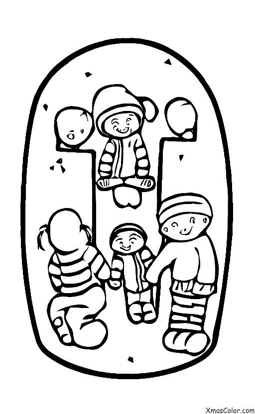 Christmas / Sledding: A group of children sledding together