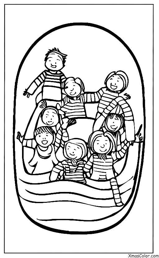 Christmas / Sledding: A group of friends sledding together