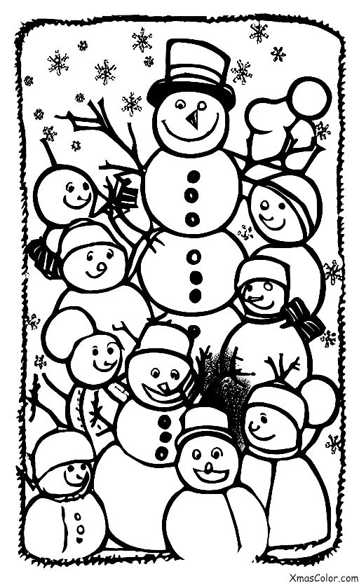 Christmas / Snow Man: A snowman surrounded by children playing in the snow