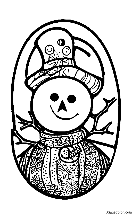 Christmas / Snow Man: A snowman with a bird on his head