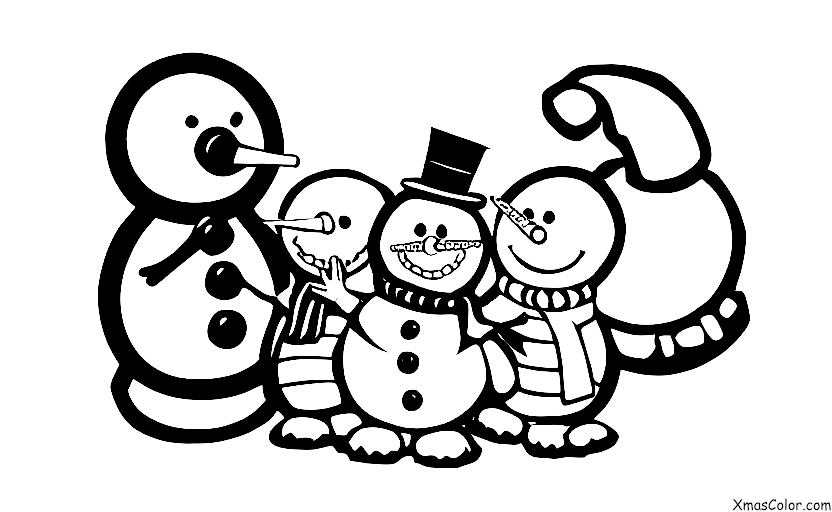 Christmas / Snow Man: A snowman with a carrot nose surrounded by happy children