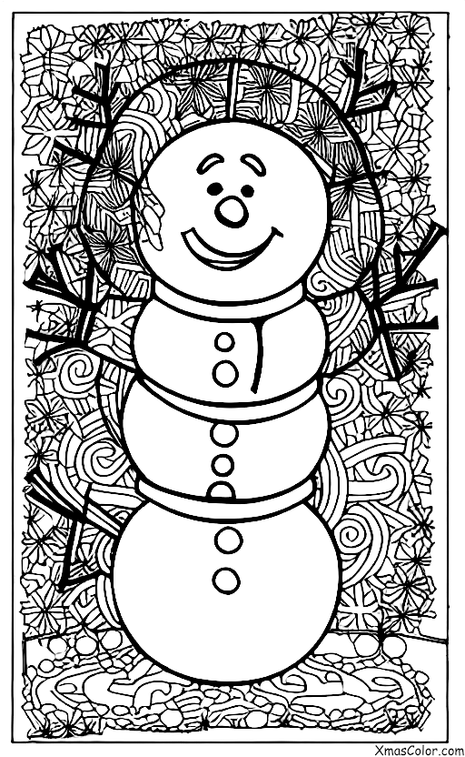 Christmas / Snow Man: A snowman with a Christmas wreath around his neck