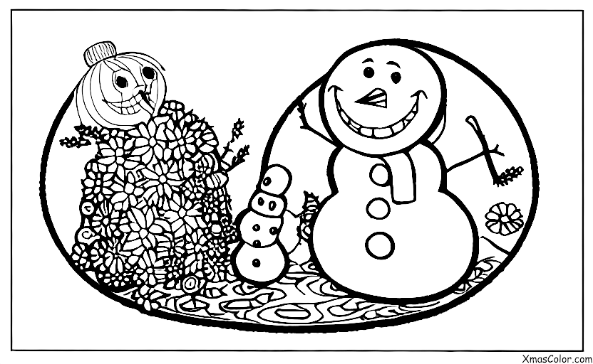 Christmas / Snow Man: The snowman is smelling the flowers