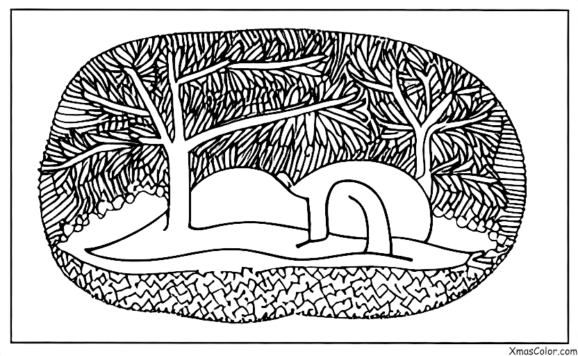 Christmas / Snow: A boy sledding down a hill