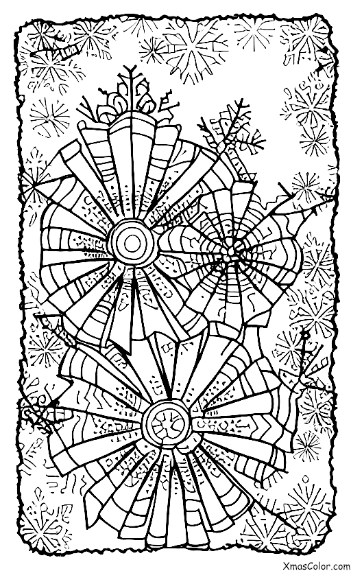 Christmas / Snowflakes: A snowflake falling on a Christmas scene