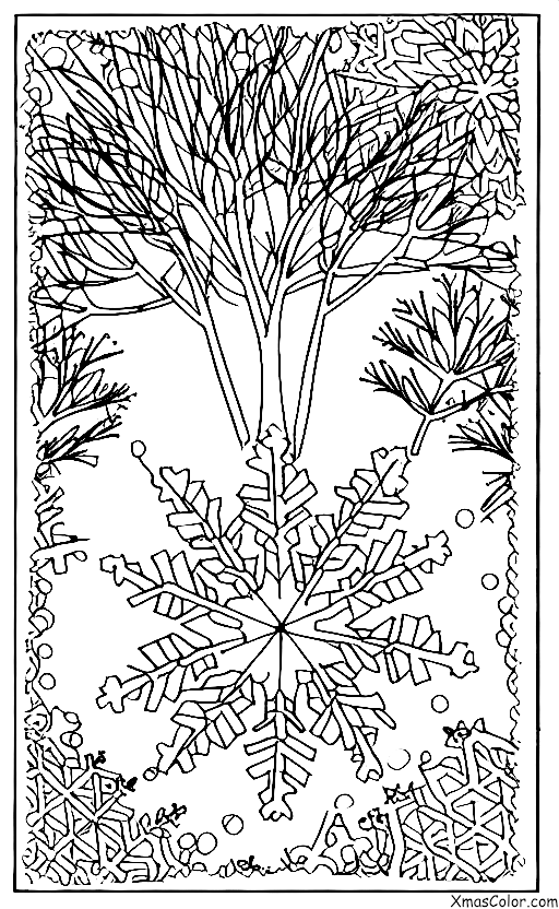 Christmas / Snowflakes: A snowflake falling on a winter landscape