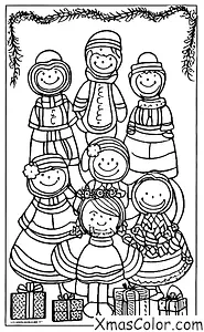 Christmas / St. Lucia's Day: A family dressed in white with a wreath of candles on their heads