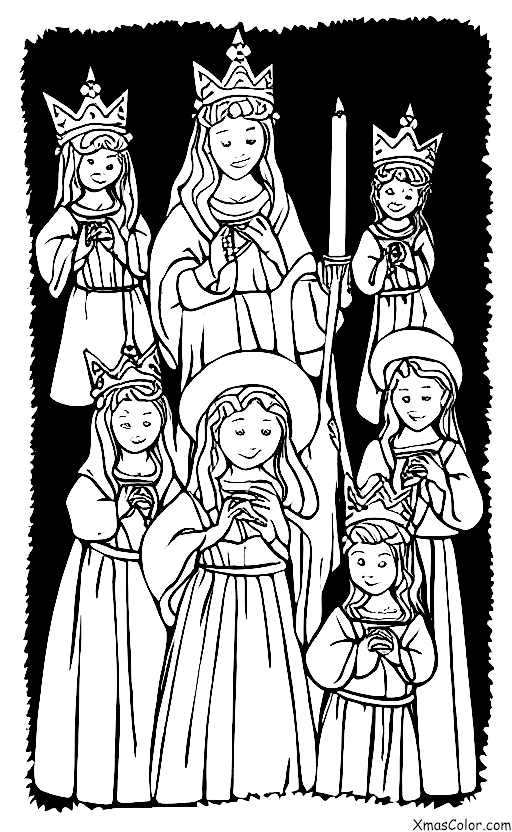 Christmas / St. Lucia's Day: St. Lucia and her attendants carrying candles