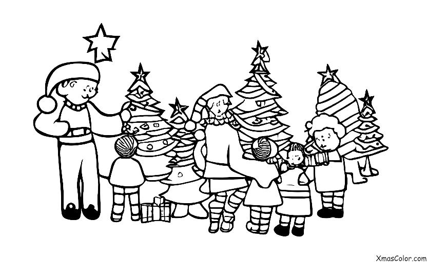 Christmas / St. Nicholas Day: A family decorating their Christmas tree