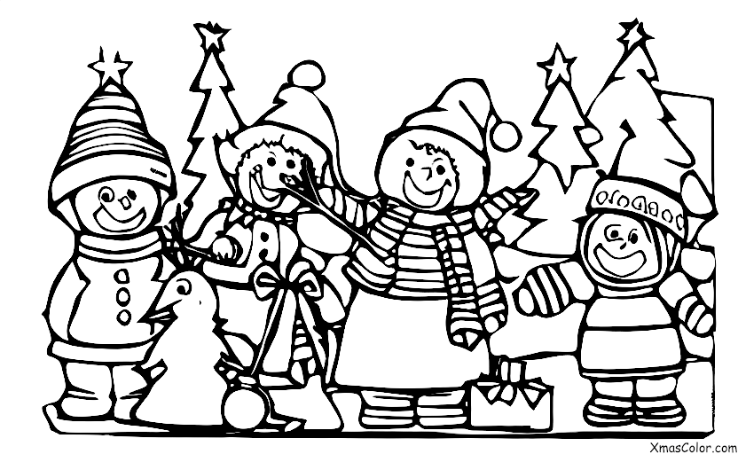 Christmas / St. Nicholas Day: A group of children building a snowman