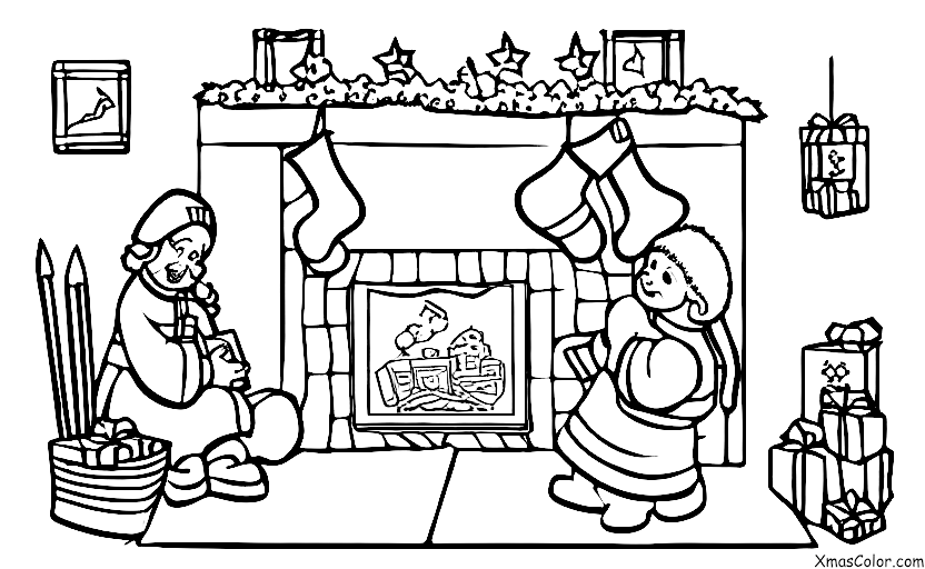 Christmas / St. Nicholas Day: St. Nicholas putting a gift in a child's stocking