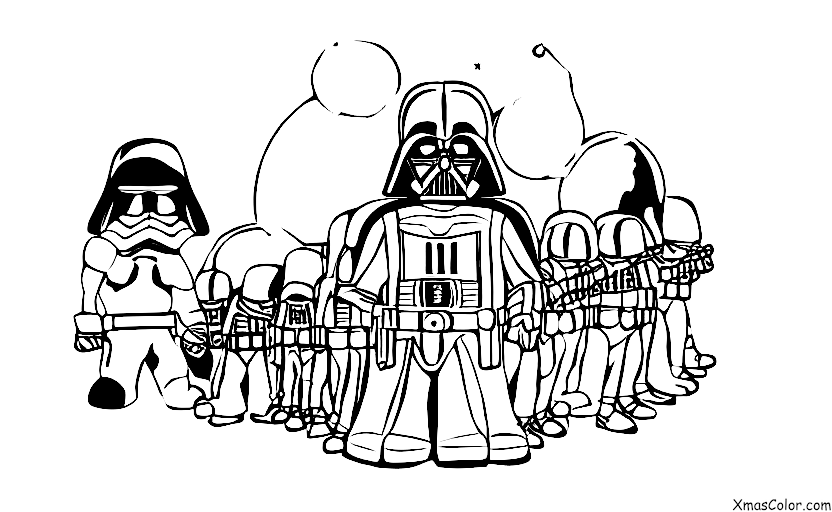 Christmas / Star Wars Christmas: Darth Vader and his Storm Troopers decorating a Christmas tree