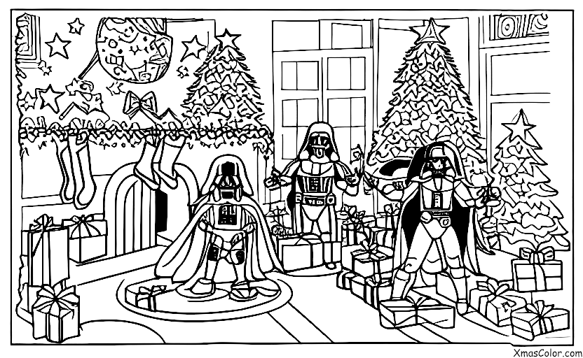 Christmas / Star Wars Christmas: Darth Vader is putting a star on top of the Christmas tree