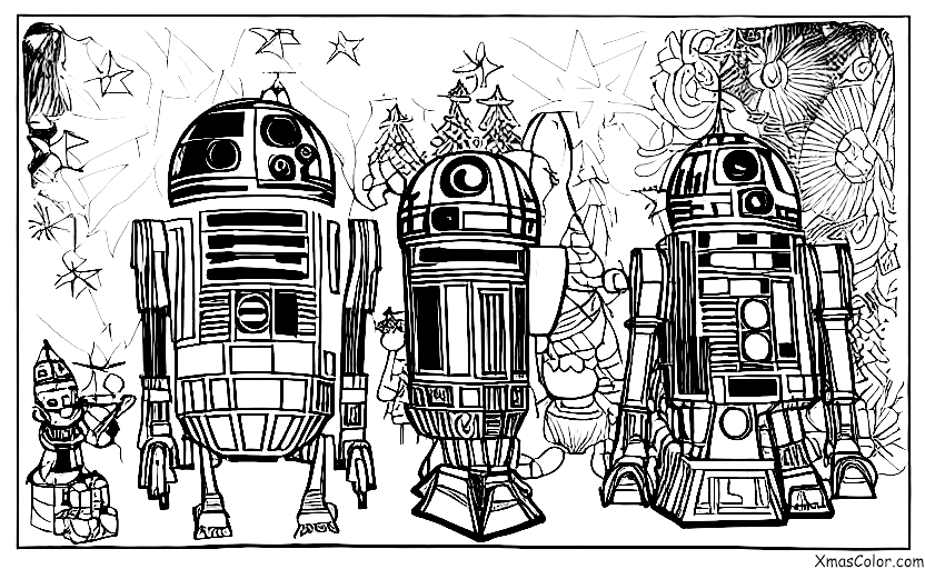 Christmas / Star Wars Christmas: R2-D2 and C-3PO decorating the Christmas tree
