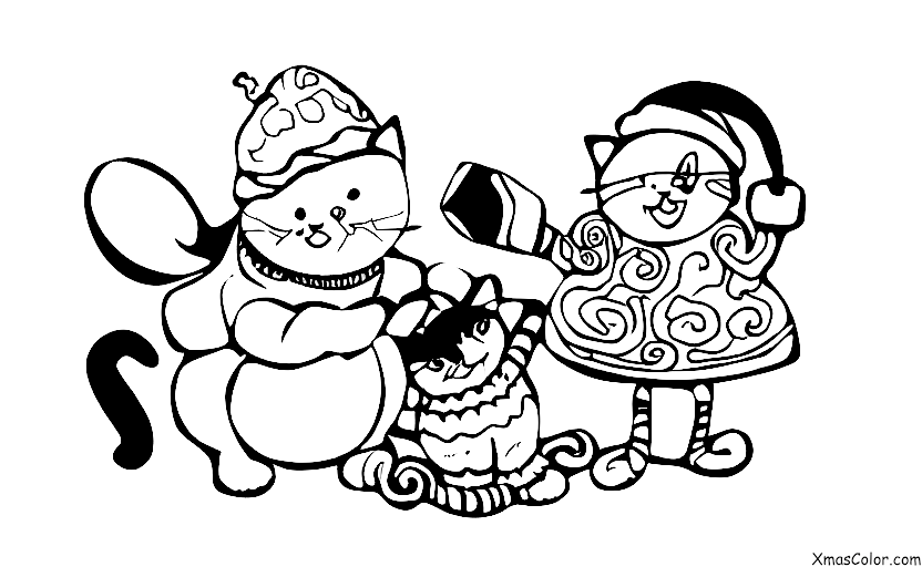 Christmas / Stringing Christmas lights: A cat is playing with Christmas lights and gets tangled up