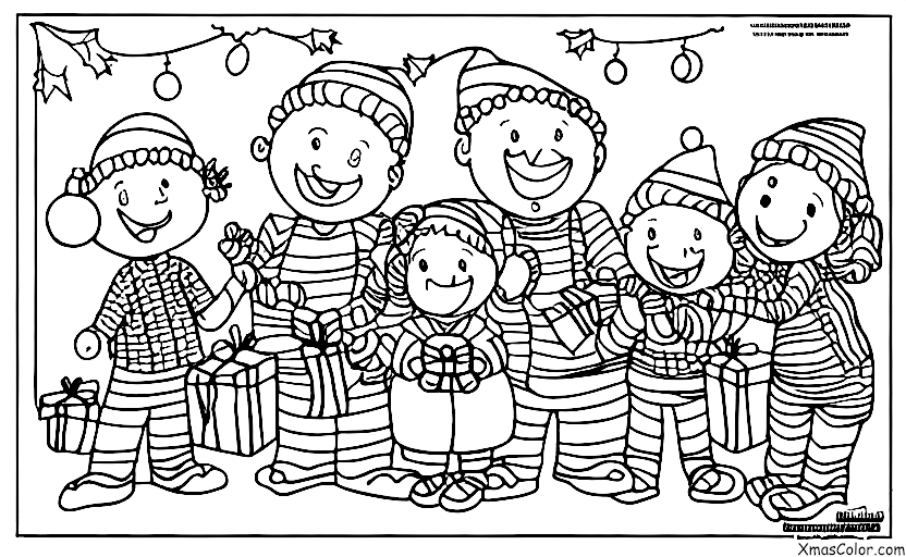 Christmas / Stringing Christmas lights: A family is stringing Christmas lights together