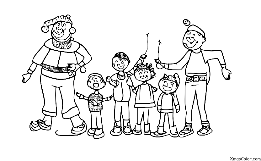 Christmas / Stringing Christmas lights: A family is stringing up Christmas lights together