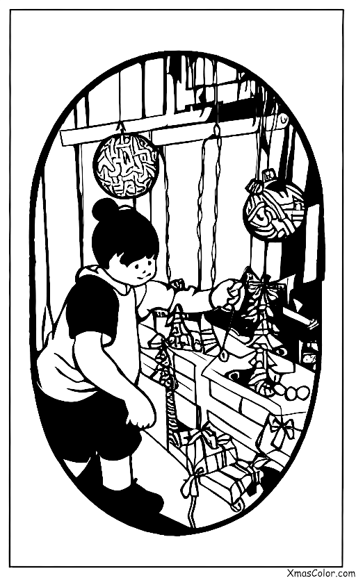 Christmas / Stringing Christmas lights: A kid is stringing Christmas lights