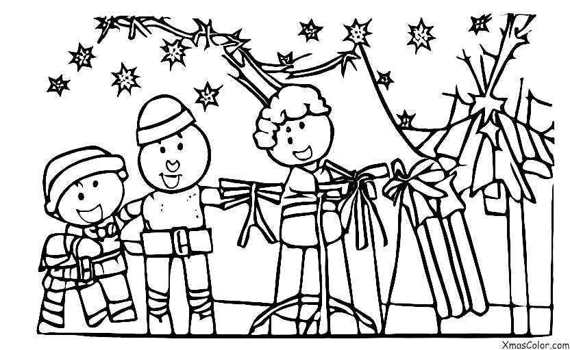 Christmas / Stringing Christmas lights: A person is stringing up Christmas lights by themselves