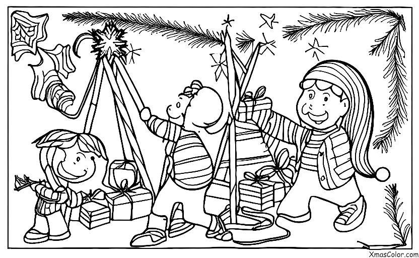Christmas / Stringing Christmas lights: A single person is stringing Christmas lights