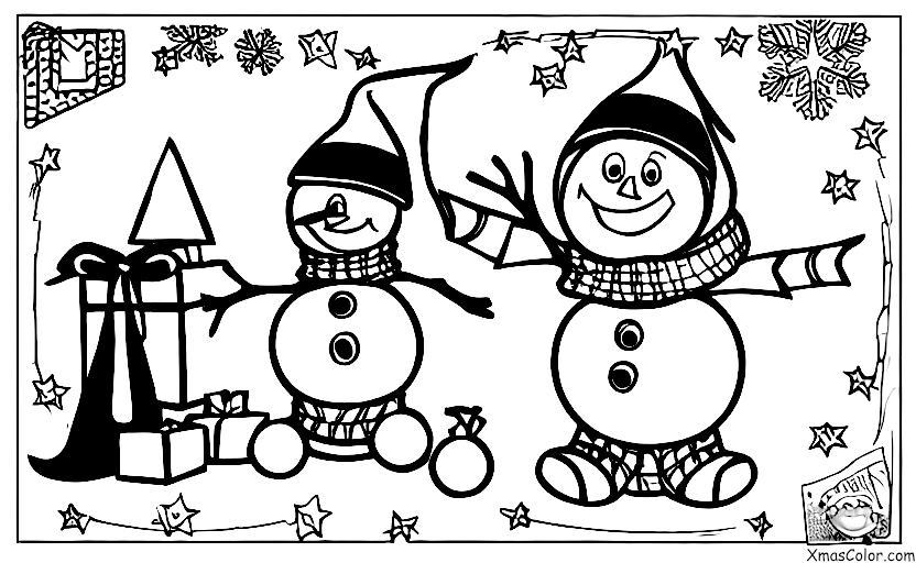 Christmas / The elves: An elf making a snowman