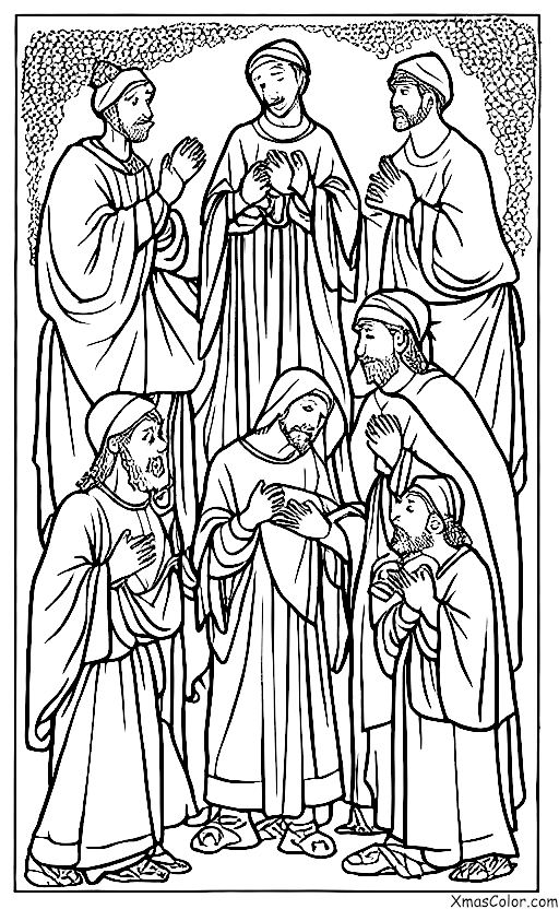 Christmas / The Wise Men: The three wise men meeting Mary and Joseph