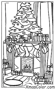 Christmas / White Christmas: A fireplace with a fire burning