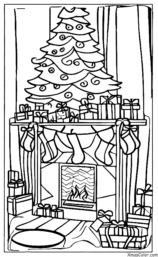 Christmas / White Christmas: A fireplace with a fire burning
