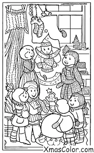 Christmas / White Christmas: White Christmas scene with kids making a snowman