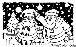 Christmas / White Christmas: White Christmas scene with Santa Claus coming down the chimney